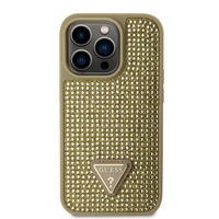 Guess Custodia Strass Triangolo Logo in Metallo iPhone 14 Pro Oro