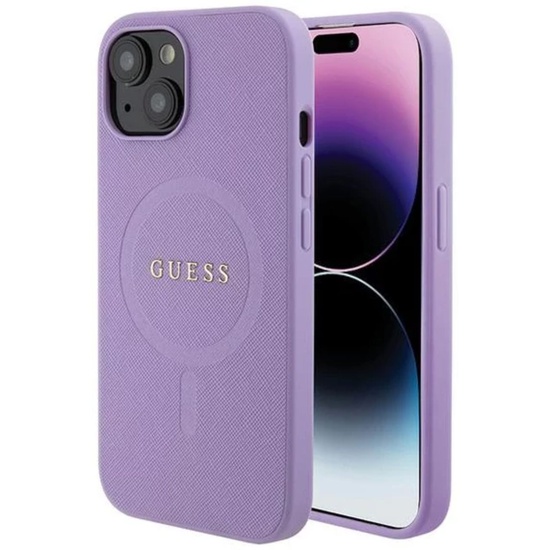 Guess Hoesje Saffiano MagSafe iPhone 15 Paars