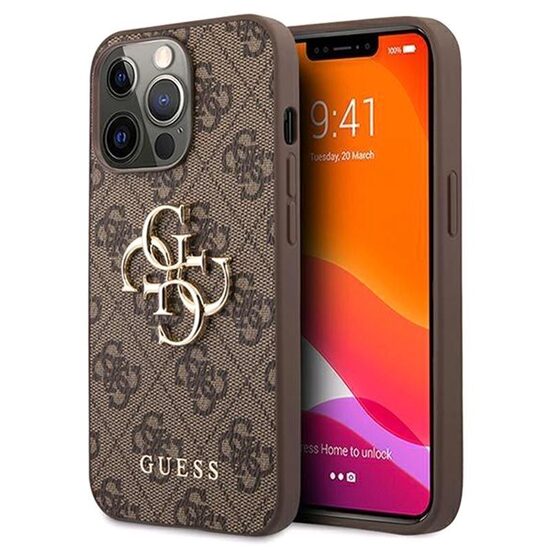 iPhone 13 Pro hoesje Guess PU 4G Metaal Logo Bruin