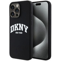 Custodia DKNY in Silicone Liquido Bianco Logo Stampato MagSafe iPhone 14 Pro Max Nera