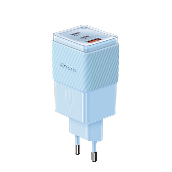 Mcdodo Netzwerk-Ladeanschluss 2xTyp-C und 1xUSB-A Dichromatisches GaN5 Mini, Schnellladung PD 67W, Blau
