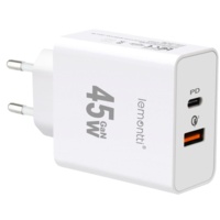 Lemontti Netzwerk-Ladegerät GaN Fast Charge 45 W 1 x PD Typ-C + 1 x USB-A Quick Charge 3.0 Weiß
