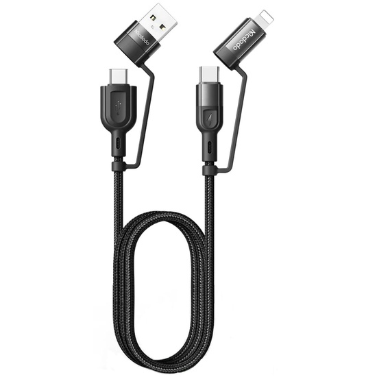 Cavo Mcdodo 4 in 1 da USB-A/Tipo-C a Lightning/Tipo-C, Ricarica Rapida PD, 60W, 1,2m, Nero