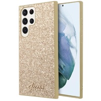 Custodia Guess in TPU Glitter Flakes Logo in Metallo per Samsung Galaxy S24 Ultra Oro