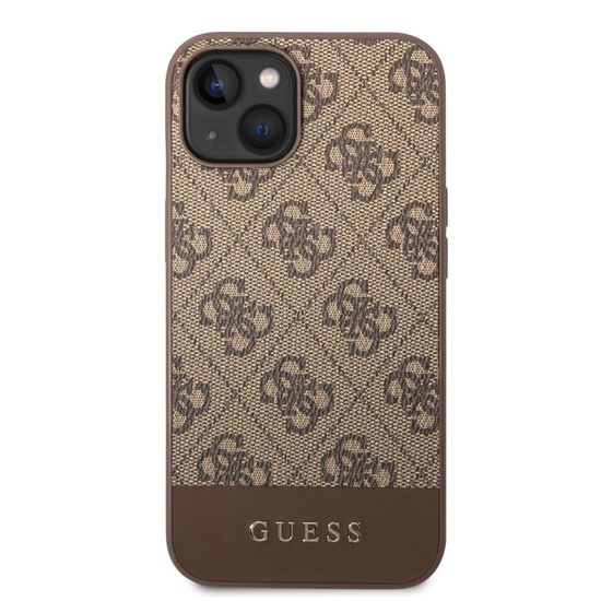 Custodia Guess 4G Stripe Logo per iPhone 14 Marrone