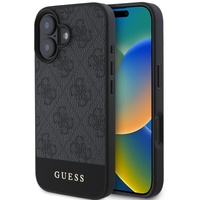 Custodia Guess 4G Stripe Logo per iPhone 16 Grigia