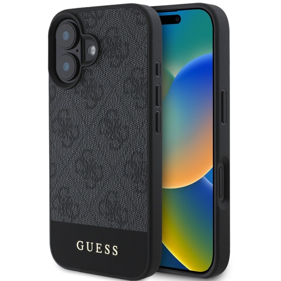 Custodia Guess 4G Stripe Logo per iPhone 16 Grigia