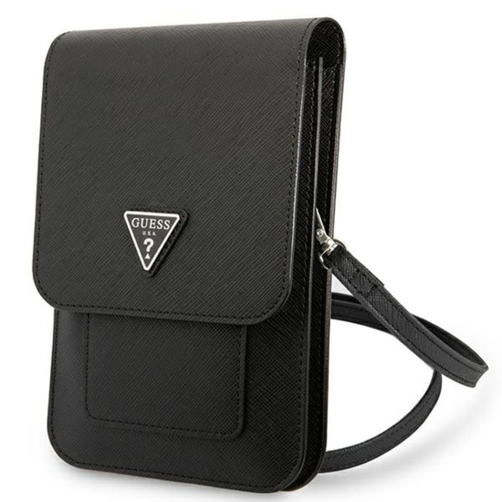 Guess PU Saffiano Triangle Handytasche Schwarz, abnehmbarer Riemen