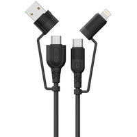 Cavo Lemontti Serie Fisheye Multi-connettore 4 in 1, da USB-A e Tipo-C a Tipo-C e Lightning, PD, 60W, 1,2m, Nero