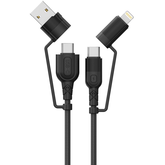 Cavo Lemontti Serie Fisheye Multi-connettore 4 in 1, da USB-A e Tipo-C a Tipo-C e Lightning, PD, 60W, 1,2m, Nero