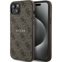 Custodia Guess in pelle PU 4G Anello colorato MagSafe iPhone 15 Marrone