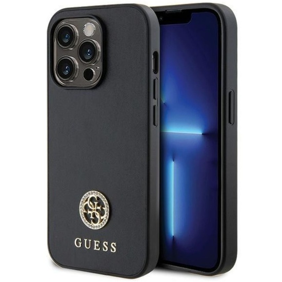 Guess Case 4G Strass Metal Logo iPhone 15 Pro Zwart