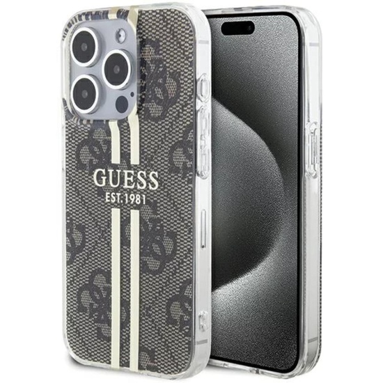Custodia Guess 4G Gold Stripe per iPhone 15 Pro marrone