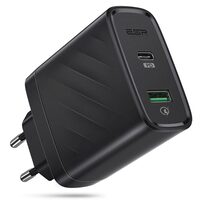 Caricatore di rete Dual USB Esr Caricatore da muro da viaggio Spina EU 36W Nero