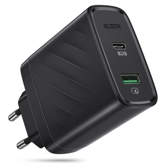 Caricatore di rete Dual USB Esr Caricatore da muro da viaggio Spina EU 36W Nero