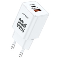 Lemontti Netzwerk-Ladegerät GaN Dual Port 1x Typ-C und 1x USB-A, 30W, EU-Stecker, Weiß