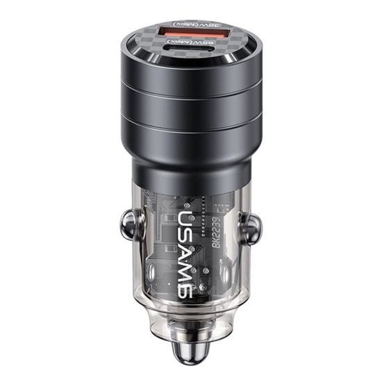 Usams Autoladegerät Mini US-CC176 Dualer USB-Anschluss und Typ-C, Schnellladung, 95 W, Transparent / Schwarz
