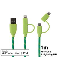Cavo MicroUSB e Lightning MFI Boompods Duo Green (1m, treccia tessile)