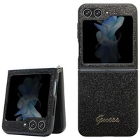 Custodia Guess in TPU Glitter Flakes Logo in Metallo per Samsung Galaxy Z Flip5 Nera