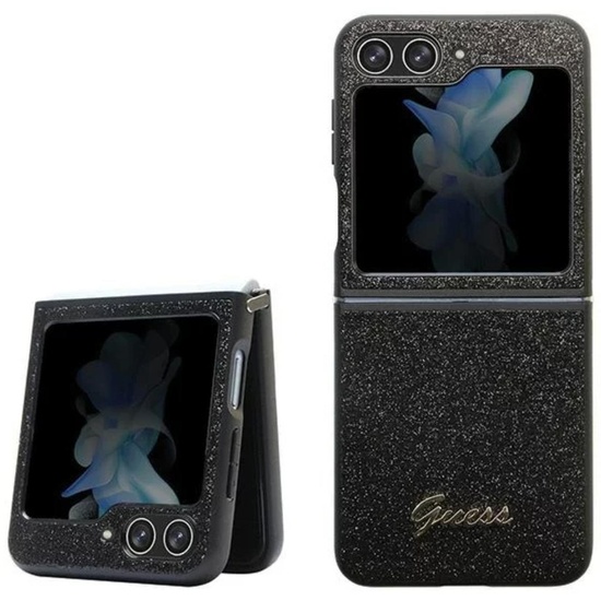 Custodia Guess in TPU Glitter Flakes Logo in Metallo per Samsung Galaxy Z Flip5 Nera