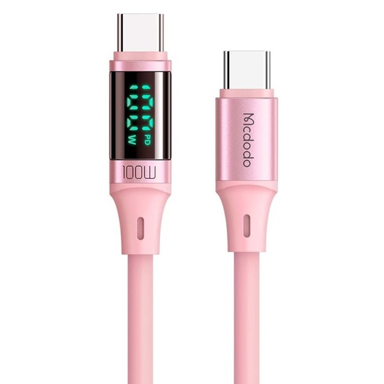 Cavo Mcdodo da tipo C a display digitale tipo C in silicone, ricarica rapida, 100 W, 1,2 m, rosa