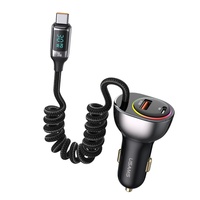 Usams Caricabatteria da Auto Doppia Porta USB e Type-C, Display Digitale a Ricarica Rapida, PD, 60W, con Cavo Type-C, Nero
