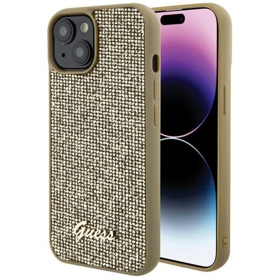 Guess Hoesje Vierkant Spiegel Script Logo iPhone 15 Goud