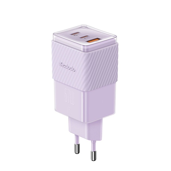 Mcdodo Netzwerk-Ladeanschluss 2xTyp-C und 1xUSB-A Dichromatisches GaN5 Mini, Schnellladung PD 67W, Lila