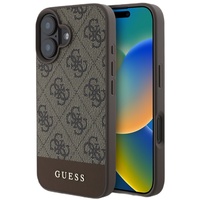 Custodia Guess 4G con logo a righe per iPhone 16 Marrone