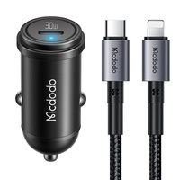 Mcdodo Caricabatteria da Auto 1xType-C Ricarica Rapida PD 30W, cavo da Type-C a Lightning 1,2m Nero
