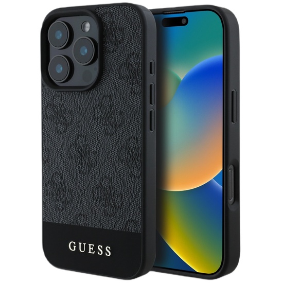Custodia Guess 4G Stripe Logo iPhone 16 Pro Max Grigia