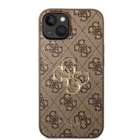 Custodia Guess in pelle per iPhone 14 4G con logo in metallo Marrone