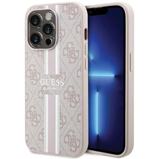 Guess Hülle 4G bedruckte Streifen MagSafe iPhone 15 Pro Rosa