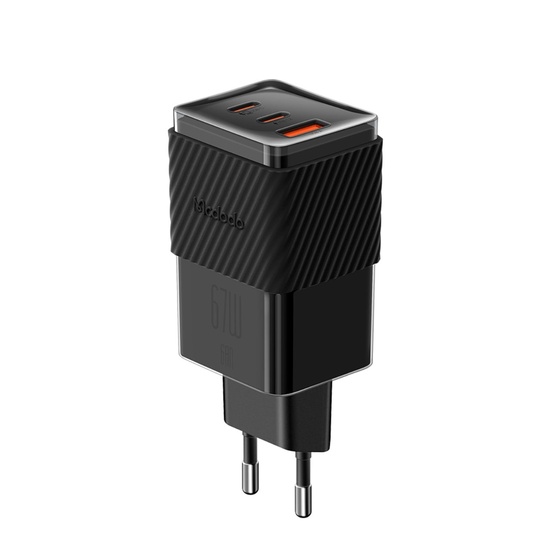 Mcdodo Netzwerk-Ladeanschluss 2xTyp-C und 1xUSB-A Dichromatisches GaN5 Mini, Schnellladung PD 67W, Schwarz