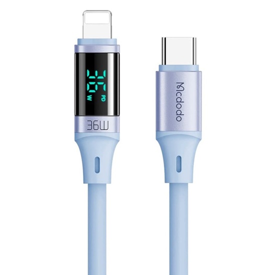 Cavo Mcdodo da tipo C a display digitale Lightning in silicone con ricarica rapida, 36 W, 1,2 m blu