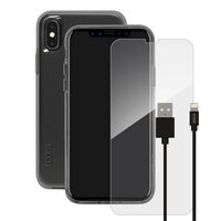 Pacchetto custodia trasparente + cavo Lightning + pellicola in vetro Skech per iPhone XS / X