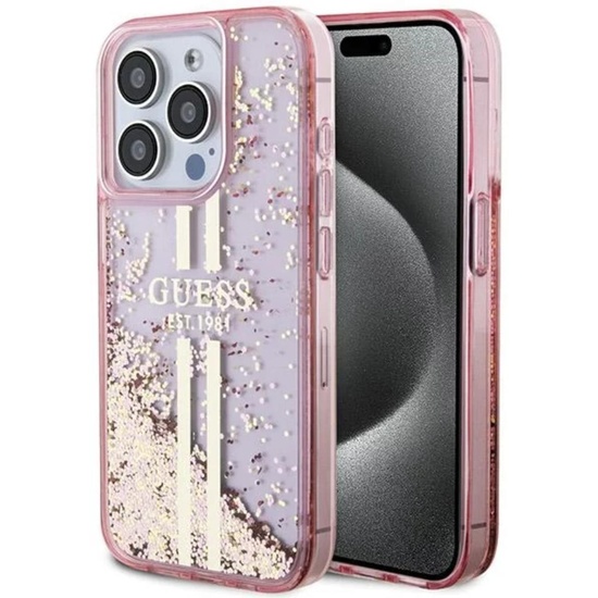 Custodia Guess Liquid Glitter Gold Stripe iPhone 15 Pro Rosa