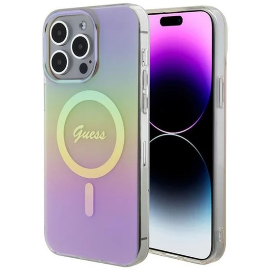Custodia Guess Iridescent Script MagSafe iPhone 15 Pro Rosa