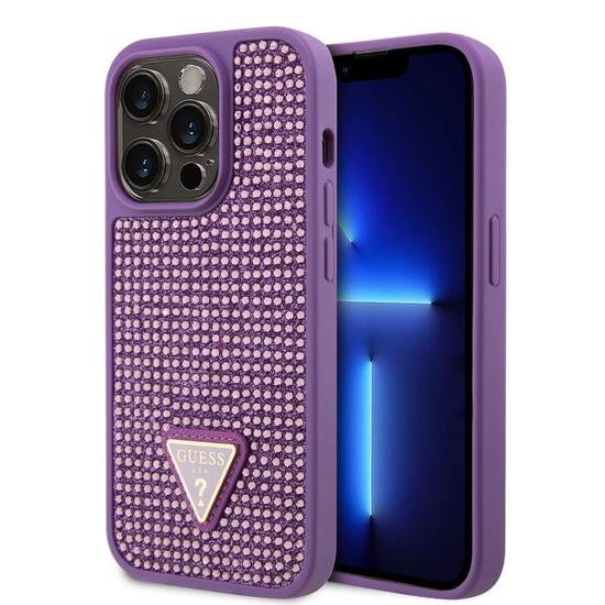 Guess Cover Rhinestones Triangle Metal Logo iPhone 15 Pro Purple