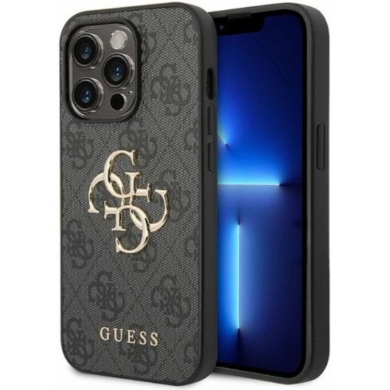 Guess PU 4G Metalen Logo Case iPhone 15 Pro Grijs