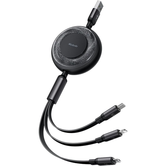 Cavo Mcdodo 3 in 1 da USB a Lightning, MicroUSB e Type-C Ricarica Super Veloce, 66W, 1,2m, Nero