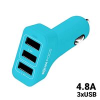 Autolader Boompods 4.8A Trio Power Blauw (3xUSB, led-indicator, snel opladen)