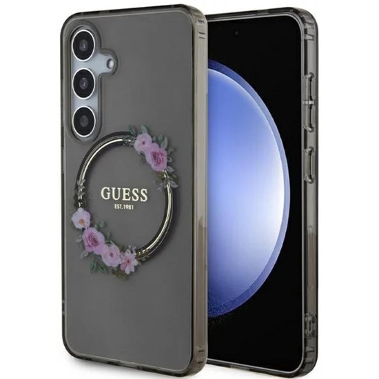 Guess Husa Flowers Wreath MagSafe Samsung Galaxy S24 Noir