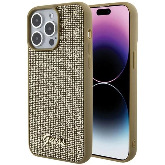 Guess Case Square Mirror Script Logo iPhone 15 Pro Max Gold