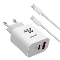 Lemontti Schnelllade-Netzwerkladegerät 20 W, 1 x PD Typ C + 1 x USB-A Quick Charge 3.0 und Typ-C-Typ-C-Kabel 20 W, 1 m, Weiß