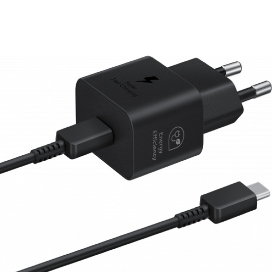 Samsung Original Netzwerk-Ladegerät, superschnelles Laden, USB-Typ-C-Anschluss, 25 W, Typ-C – Typ-C-Kabel im Lieferumfang enthalten, 1 m, Schwarz