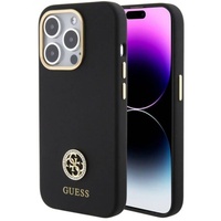 Guess hoesje vloeibare siliconen 4G strass metalen logo iPhone 15 Pro Max zwart