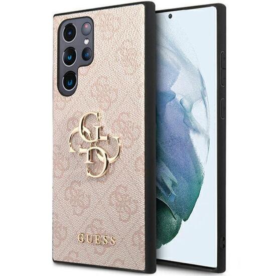 Guess PU 4G Metal Logo Case für Samsung Galaxy S23 Ultra Pink