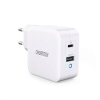 Caricabatterie Choetech Mains Fast Charge Dual USB-A/USB-C PD 65W EU, Bianco