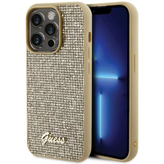 Guess Coque Square Mirror Script Logo iPhone 15 Pro Or